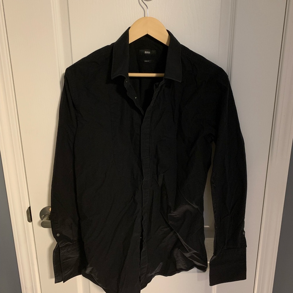 Hugo Boss Mens Black Tuxedo Shirt Size 16 32/33